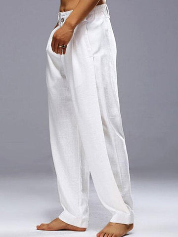 Men's Cotton Linen Elastic Waist Breathable Comfort Drawstring Casual Trousers